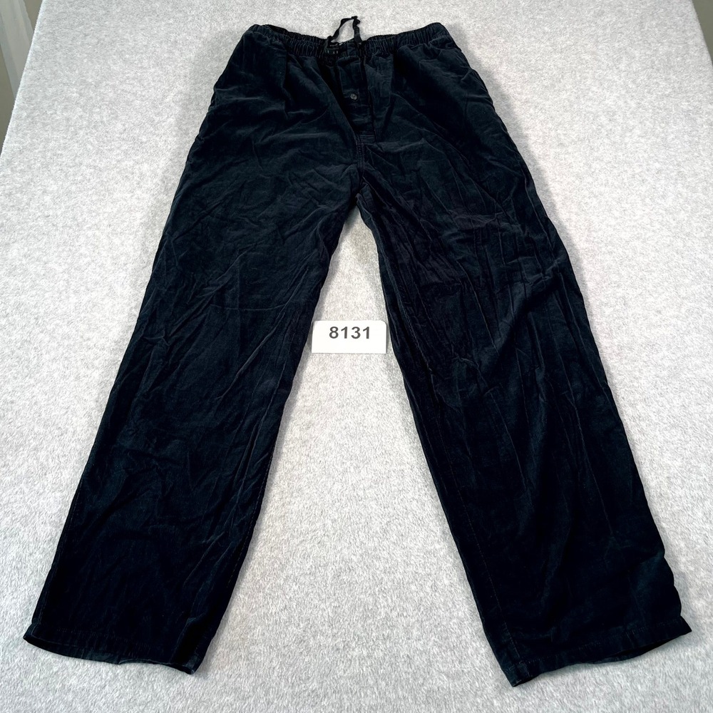 Perry Ellis Pants Mens Large Black Corduroy Cotton Drawstring Flat Front Casual
